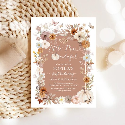 Little Miss ONEderful Wildflower 1st Birthday 招待状