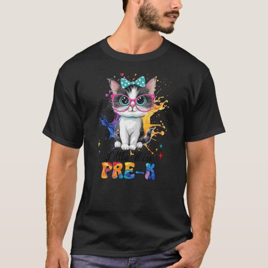 Little Miss Pre-k Kitten Back To School Cat Girls Tシャツ (正面)