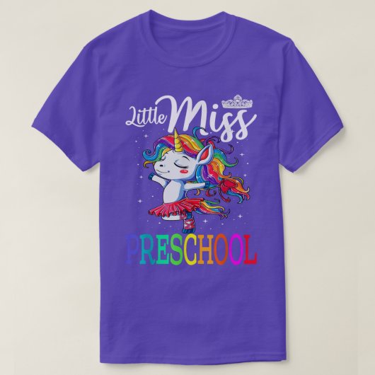 Little Miss Preschool Unicorn First Day Of School Tシャツ (デザイン正面)