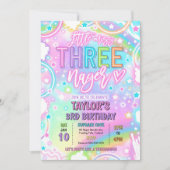 Little Miss Three-nage Neon Rainbow 3rd Birthday 招待状 (正面)