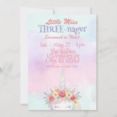 Little Miss Three-nager, Unicorn 3rd Birthday 招待状 (正面)