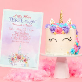Little Miss Three-nager, Unicorn 3rd Birthday 招待状