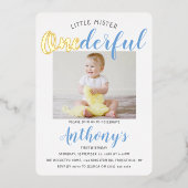 Little Mister Onederful写真1stバースデー実在タ 箔招待状 (正面)