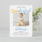 Little Mister Onederful写真1stバースデー実在タ 箔招待状 (立ち正面)