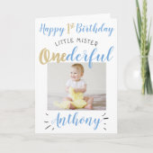 Little Mister Onederful 1st Birthday Photo カード (正面)