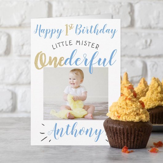 Little Mister Onederful 1st Birthday Photo カード