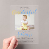 Little Mister Onederful Photo 1st Birthday アクリル招待状 (インサイチュ (ポータブル))