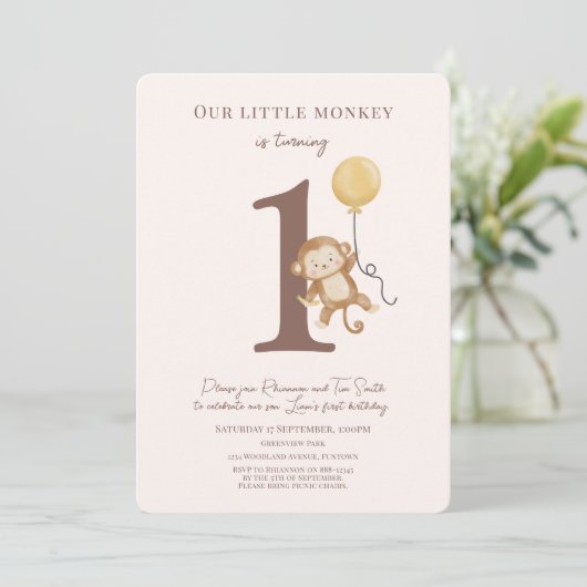Little Monkey 1st Birthday招待状 招待状 (スタンド正面)