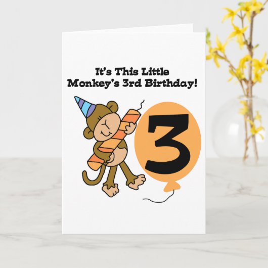 Little Monkey 3rd誕生日Tシャツとギフト カード (黄色い花)