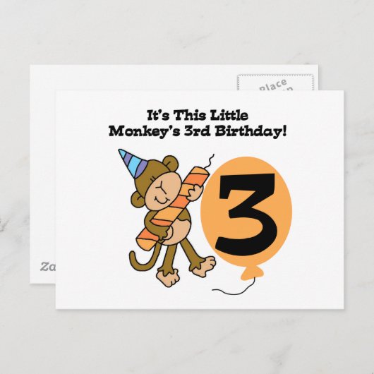 Little Monkey 3rd誕生日Tシャツとギフト ポストカード (正面/裏面)