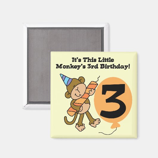 Little Monkey 3rd誕生日Tシャツとギフト マグネット (正面/裏面)