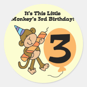 Little Monkey 3rd誕生日Tシャツとギフト ラウンドシール