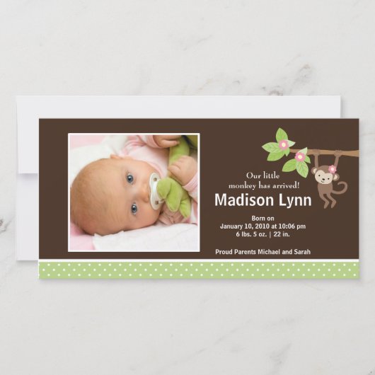 Little Monkey Baby Girl写真のお知らせ 案内状 (正面)