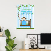 Little Monkey in a Crib Boy Baby Showerポスター ポスター (ホームオフィス)