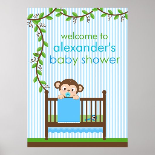 Little Monkey in a Crib Boy Baby Showerポスター ポスター (正面)