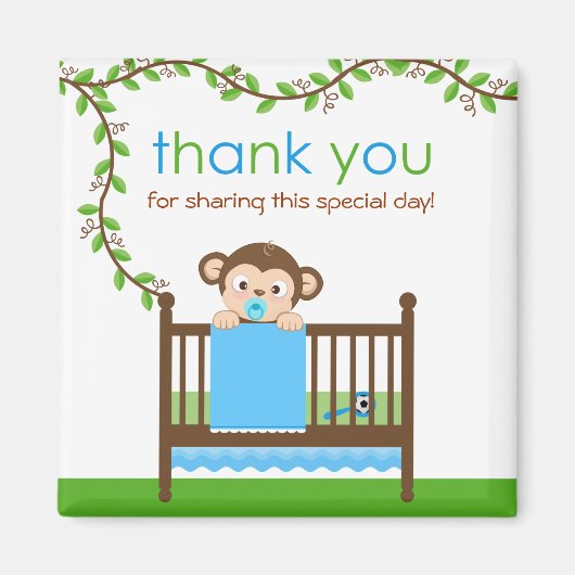 Little Monkey in a Crib Boy Thank You Magnet マグネット (正面)