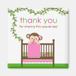 Little Monkey in a Crib Girl Thank You Magnet マグネット
