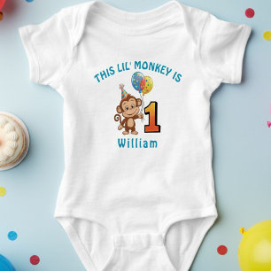 Little Monkey Kids 1st パーソナライズされた誕生日 ベビーボディスーツ