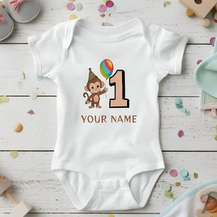 Little Monkey Kids 1st パーソナライズされた誕生日 ベビーボディスーツ