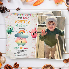 Little Monsterテーマの第1の誕生日パーティー写真 招待状