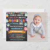 Little Monsterテーマの第1の誕生日パーティー写真 招待状 (正面)