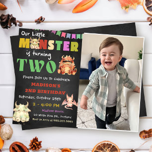 Little Monsterテーマの第2の誕生日パーティー写真 招待状