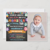 Little Monsterテーマの第2の誕生日パーティー写真 招待状 (正面)