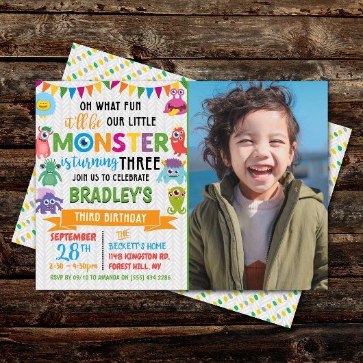 Little Monster 3rd Birthday Photo 招待状