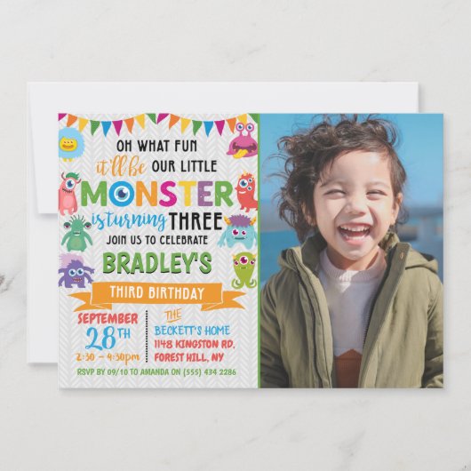 Little Monster 3rd Birthday Photo 招待状 (正面)