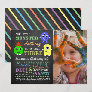 Little Monster Chalkboard Any Age誕生日写真 招待状