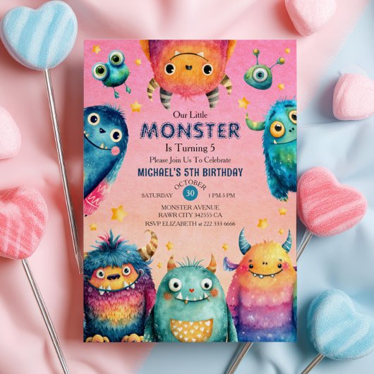 Little Monster Mash Whimsical Kids Birthday Party  招待状