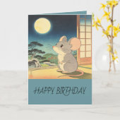 Little Mouse Moon Matsumoto Hoji Style Birthday カード (黄色い花)