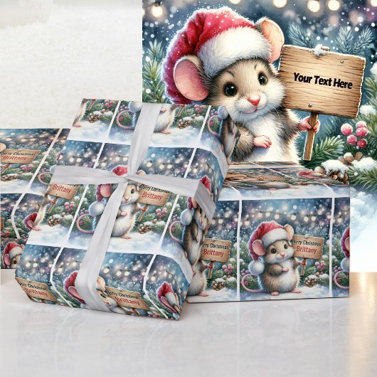 Little Mouse Personalize Name Girl's Christmas ラッピングペーパー