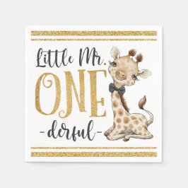 Little Mr. One Derful Cute Giraffe 1st Birthday Na スタンダードカクテルナプキン