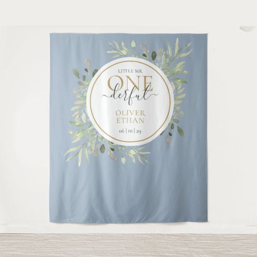 Little Mr. ONEderful第1誕生日ブルーフォトプロップ タペストリー (正面)