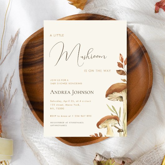 Little Mushroom Forest Woodland Boy Baby Shower 招待状