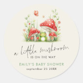 LIttle Mushroom is on Way Frog Baby Shower  ラウンドシール (正面)