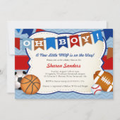 *Little MVP*のスポーツがテーマのベビーシャワーの招待状 招待状 (正面)