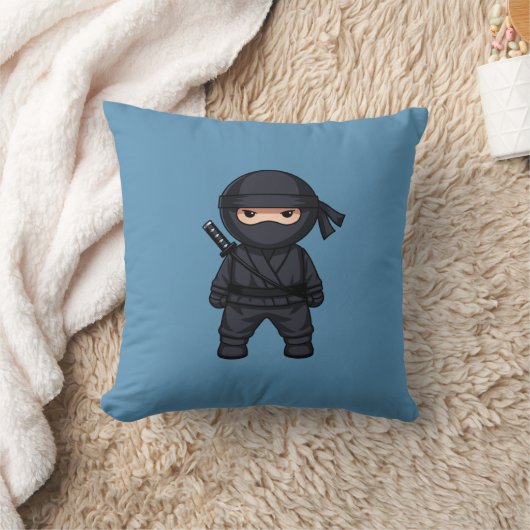 Little Ninja Warrior on Blue クッション (ブランケット)