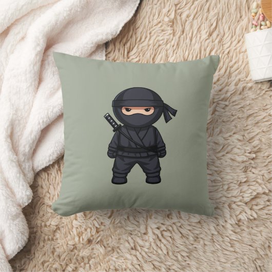 Little Ninja Warrior on Sage Green クッション (ブランケット)