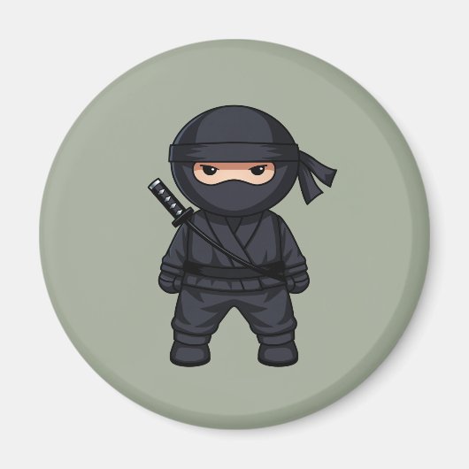 Little Ninja Warrior on Sage Green マグネット (正面)