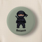 Little Ninja Warrior on Sage Green 缶バッジ