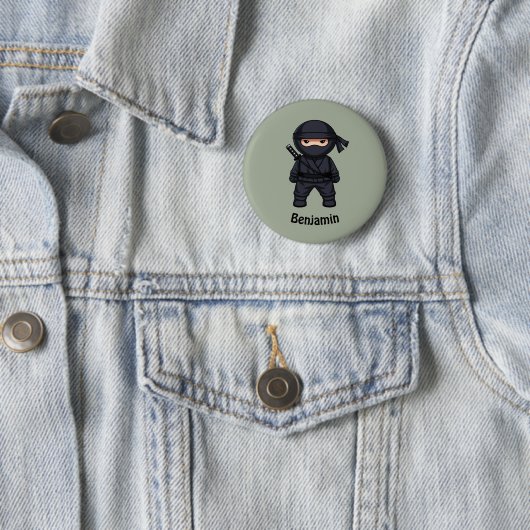 Little Ninja Warrior on Sage Green 缶バッジ (インサイチュ)