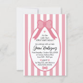 Little One Bow 1st Birthday Photo Invitations サンキューカード (正面)