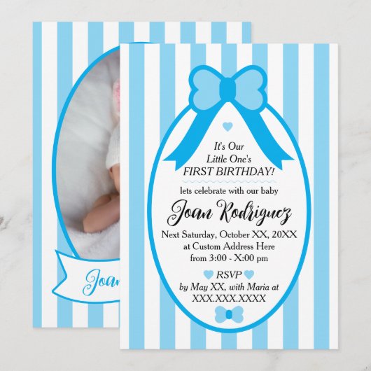 Little One Bow 1st Birthday Photo Invitations 招待状 (正面/裏面)