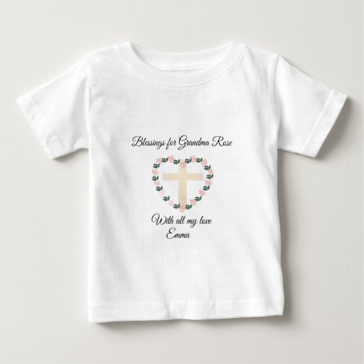 Little One Floral Heart Blessing for Grandma ベビーTシャツ (正面)