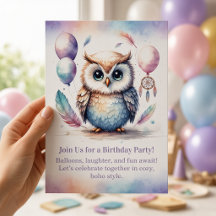Little Owl 誕生日招待状 森のボホー
