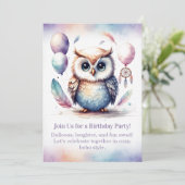 Little Owl Birthday Invitation Woodland Boho 招待状 (スタンド正面)