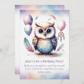 Little Owl Birthday Invitation Woodland Boho 招待状 (正面/裏面)