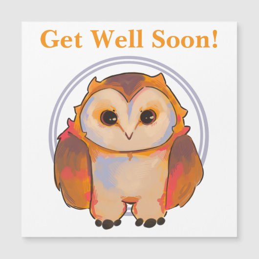 Little Owl, uiltje, get Well soon マグネット招待状 (正面)